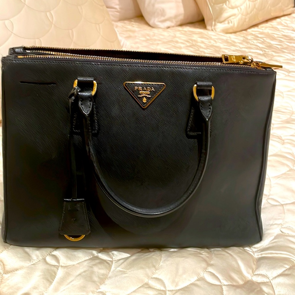 Prada double handle and detachable shoulder strap bag.